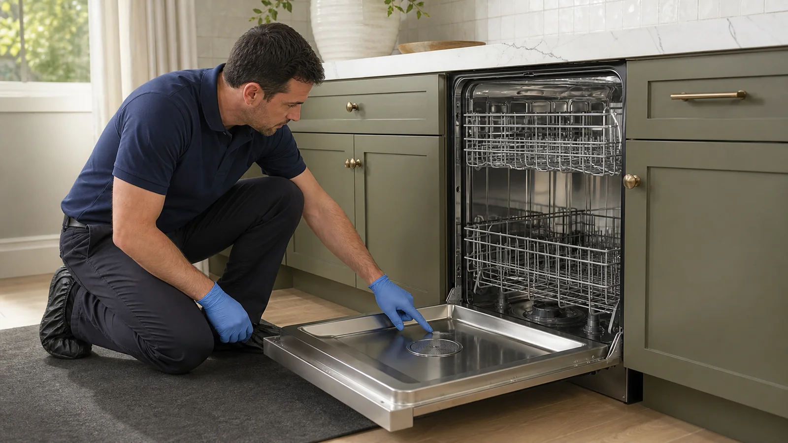 Panel-ready dishwasher diagnostic visit in the service area